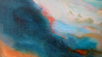 Close-up of As The Path Unfolds: a dark teal wave edge meets soft aqua, cream and coral streaks.